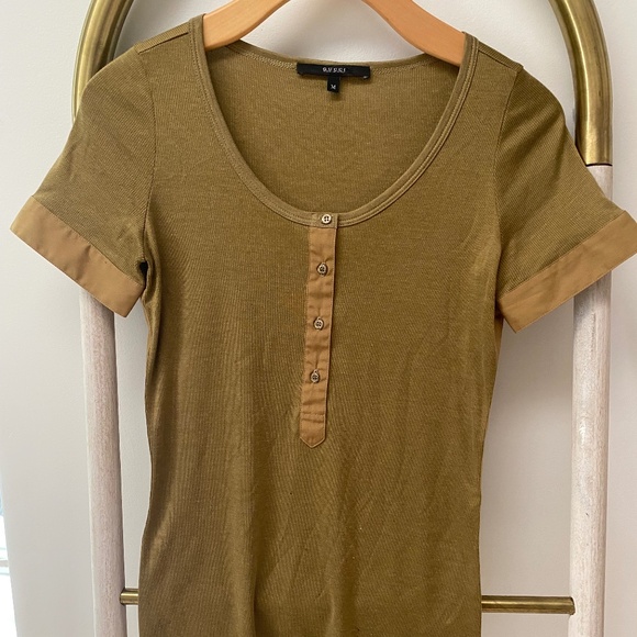 Gucci Ribbed Short Sleeves Silk Cotton Khaki Green Top Italy Size M - Picture 1 of 12